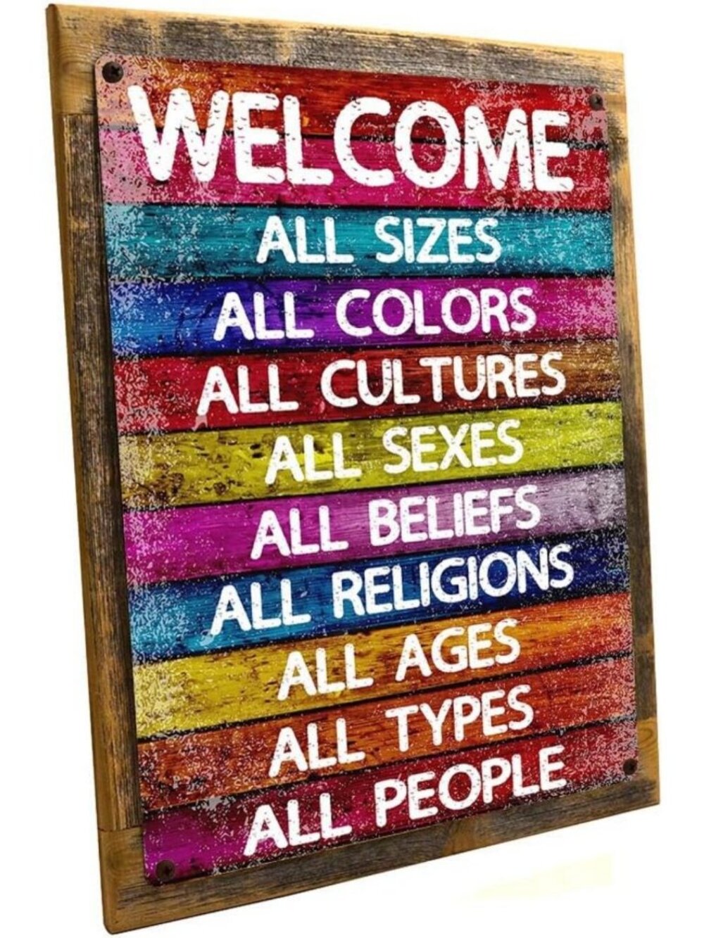 Framed Metal Sign - All Welcome, Equality, Unity, Peace, Love Over Hate Decor